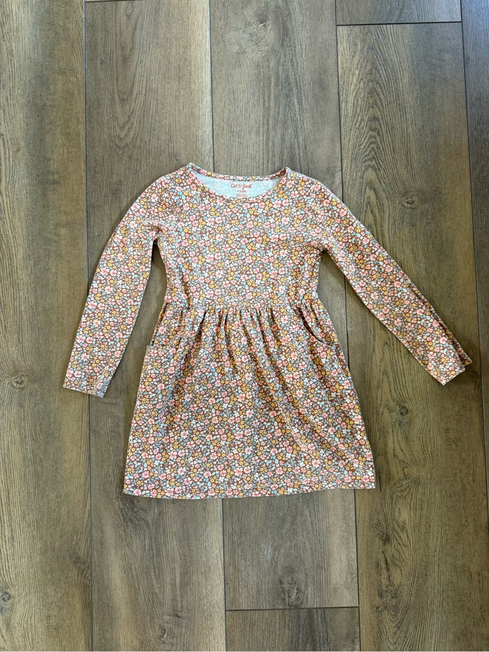 Cat & Jack Girls' Pink and Orange Floral Long-Sleeve Dress